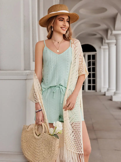 💖Women’s Oversized Knit Cardigan | Open Front Hollow Out Crochet Tassel Lightweight Summer Kimono