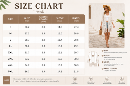 💖Women’s Oversized Knit Cardigan | Open Front Hollow Out Crochet Tassel Lightweight Summer Kimono
