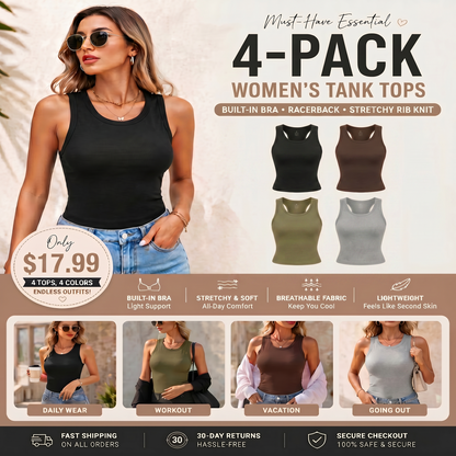This Week's Special Price🍃Round Neck Ribbed Built-In Bra Tank Top | All-Day Support Casual Comfort Camisole, No Bra Needed💥