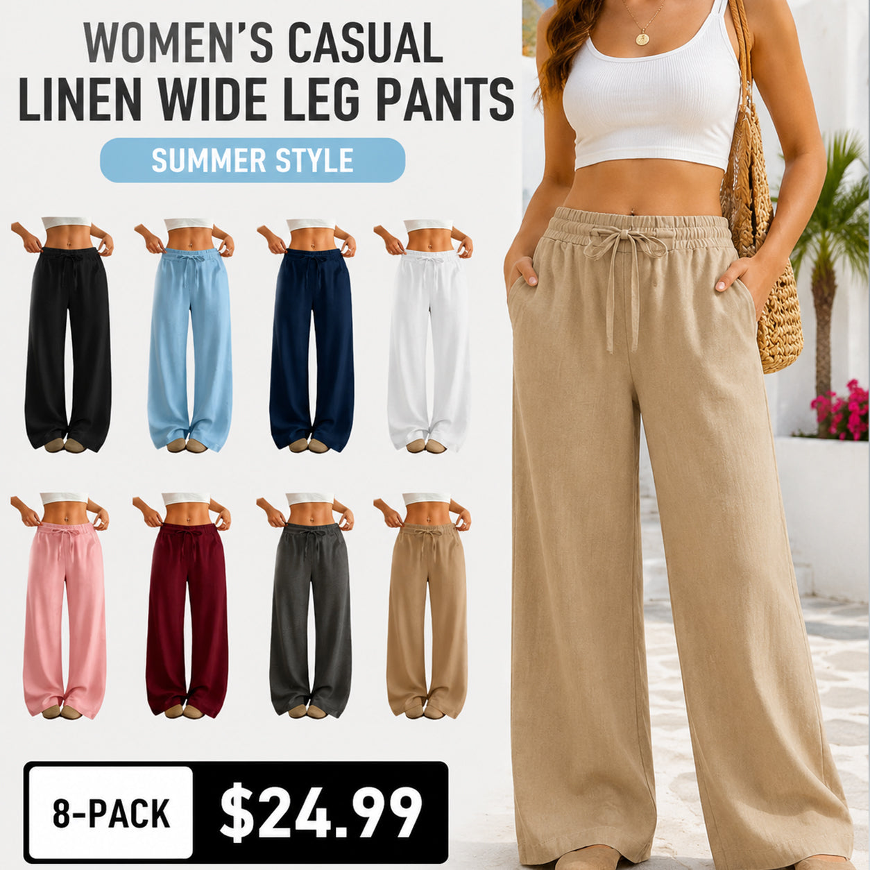 🔥 Women's Linen Wide Leg Pants – Breathable Comfort, Relaxed Fit & Timeless Style